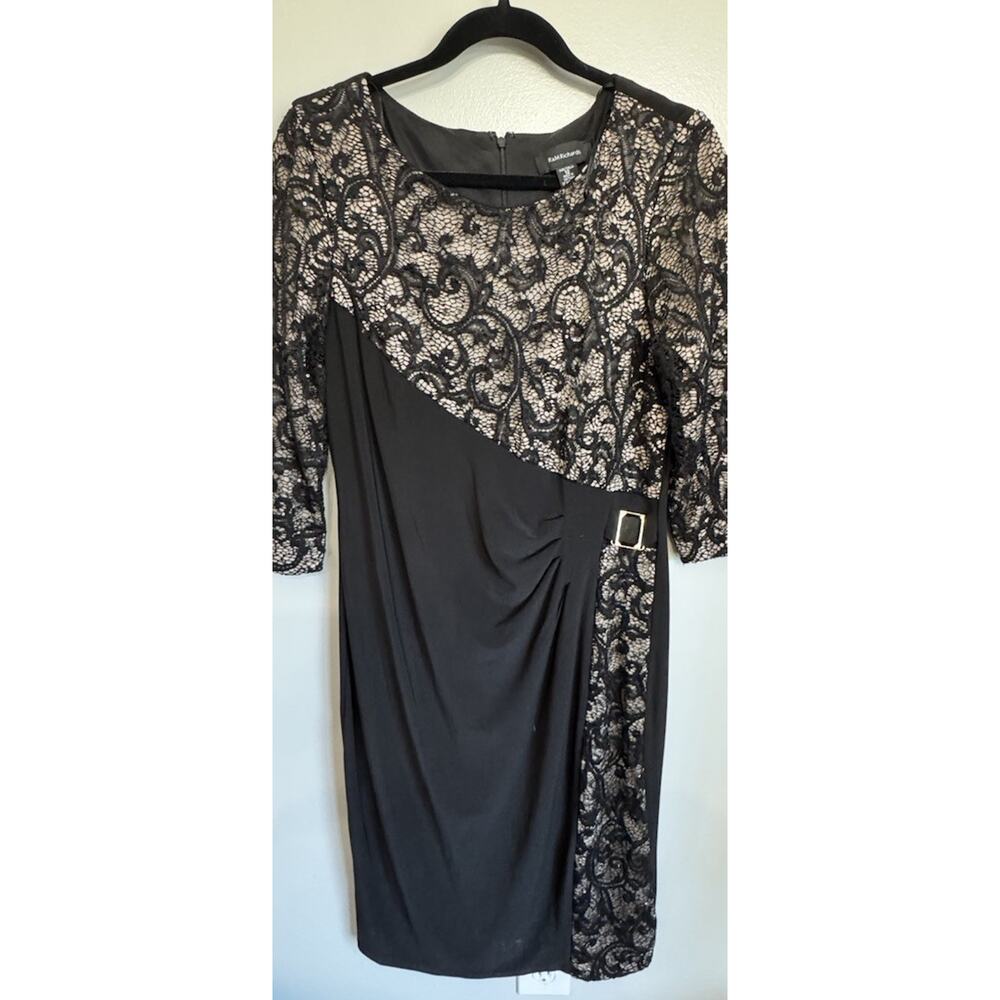 R&M Richards Black Lace Cocktail Dress Sz 12 Wedding Guest Formal Evening